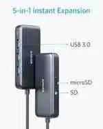 Anker USB C Hub 5-in-1 USB C Adapter, SD and microSD Card Reader, 2 USB 3.0 Ports