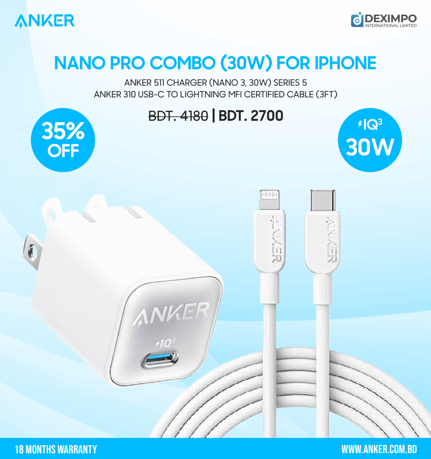 Anker Nano Pro Combo 30w – Combo 3deximpo_anker_bangladesh_Acefast_bangladesh