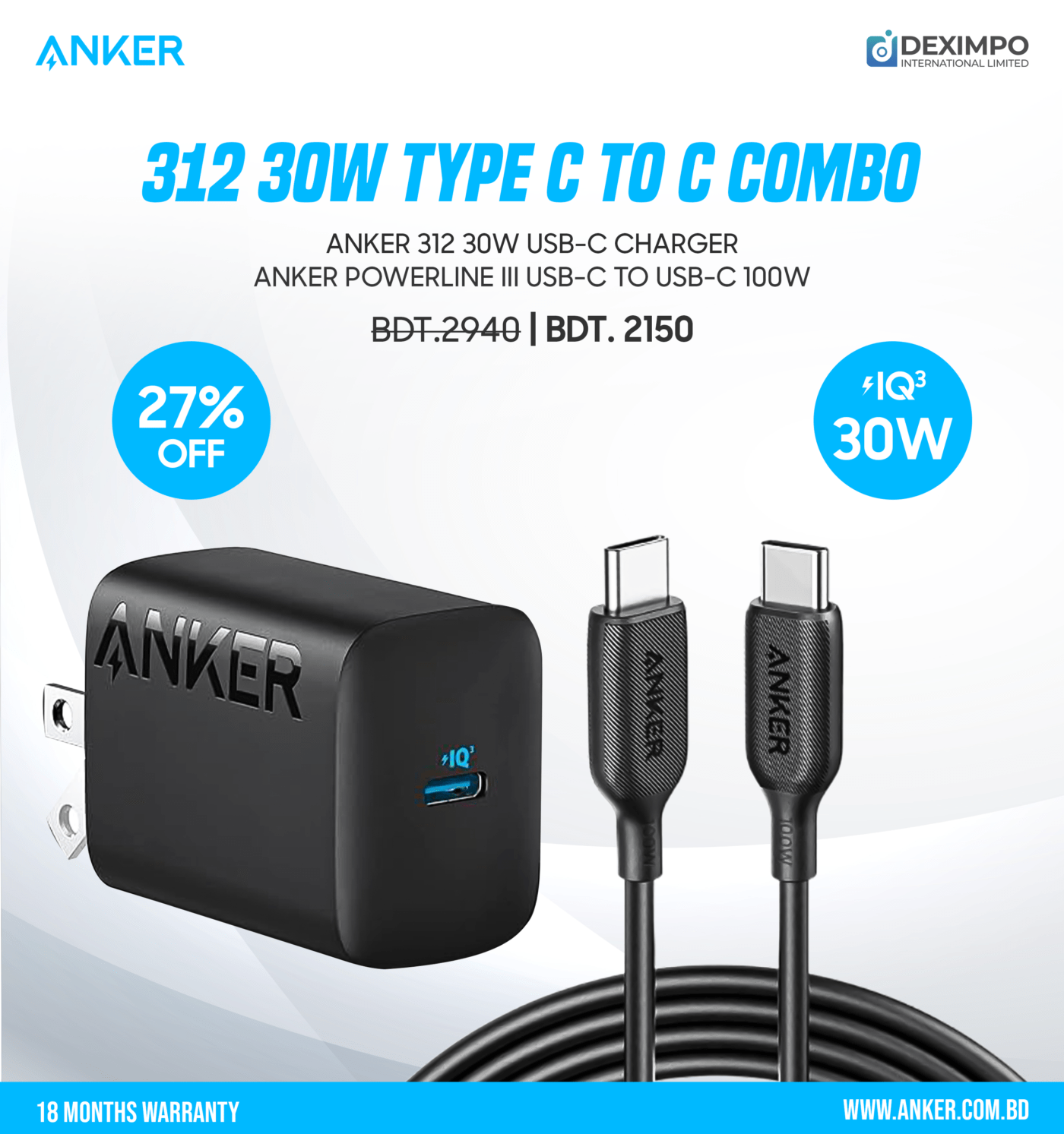 Anker 312 30W Type C to C Combo 1deximpo_anker_bangladesh_Acefast_bangladesh