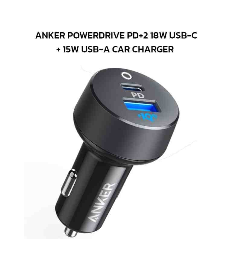 Anker PowerDrive PD+2 Car Charger 18W USB-C & 15W USB-A