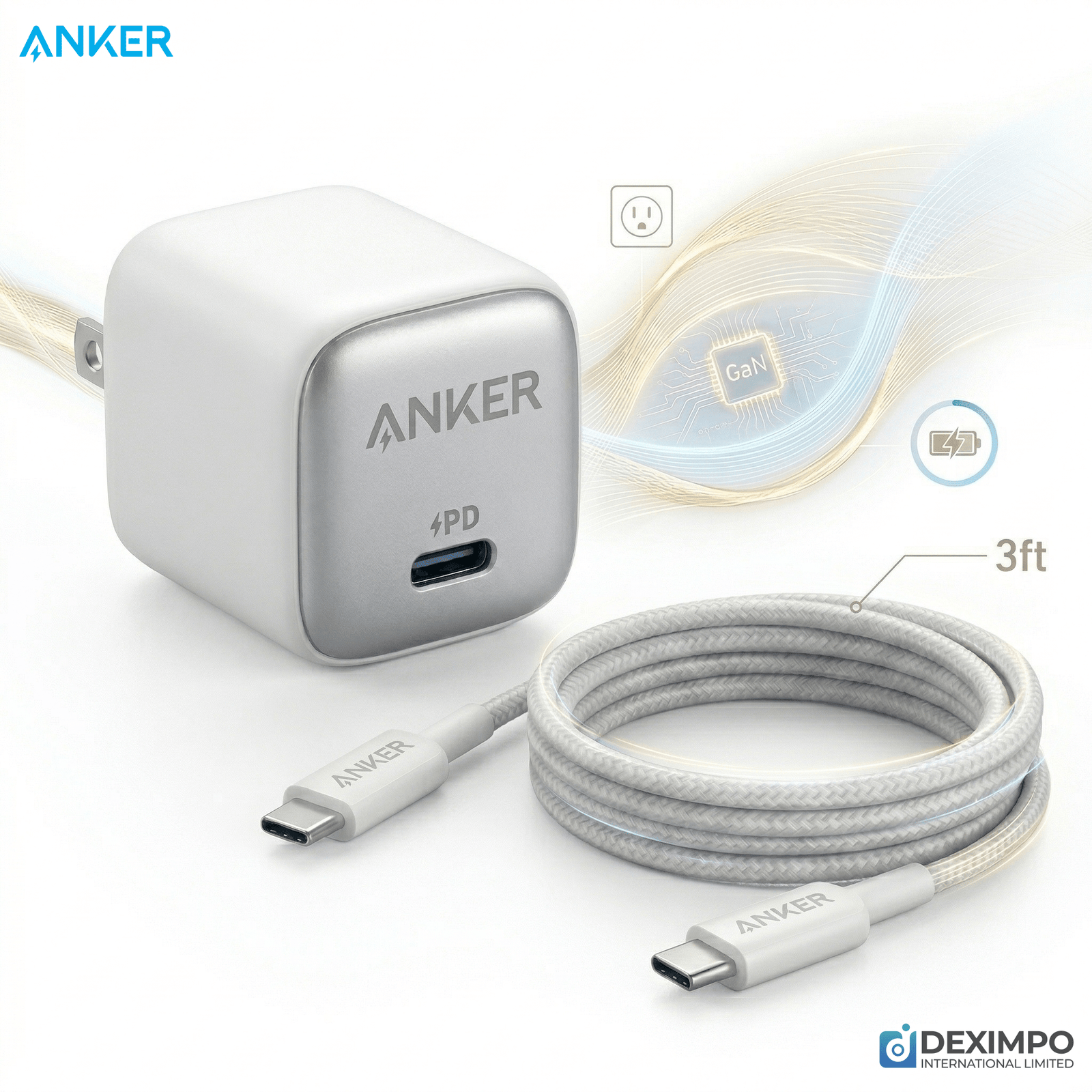Anker Zolo 35W PD PPS GAN Combo Anker Zolo 35W PD PPS GAN Combo Cable + Charger ( For iPhone/Samsung/Pixel ) - Image 1