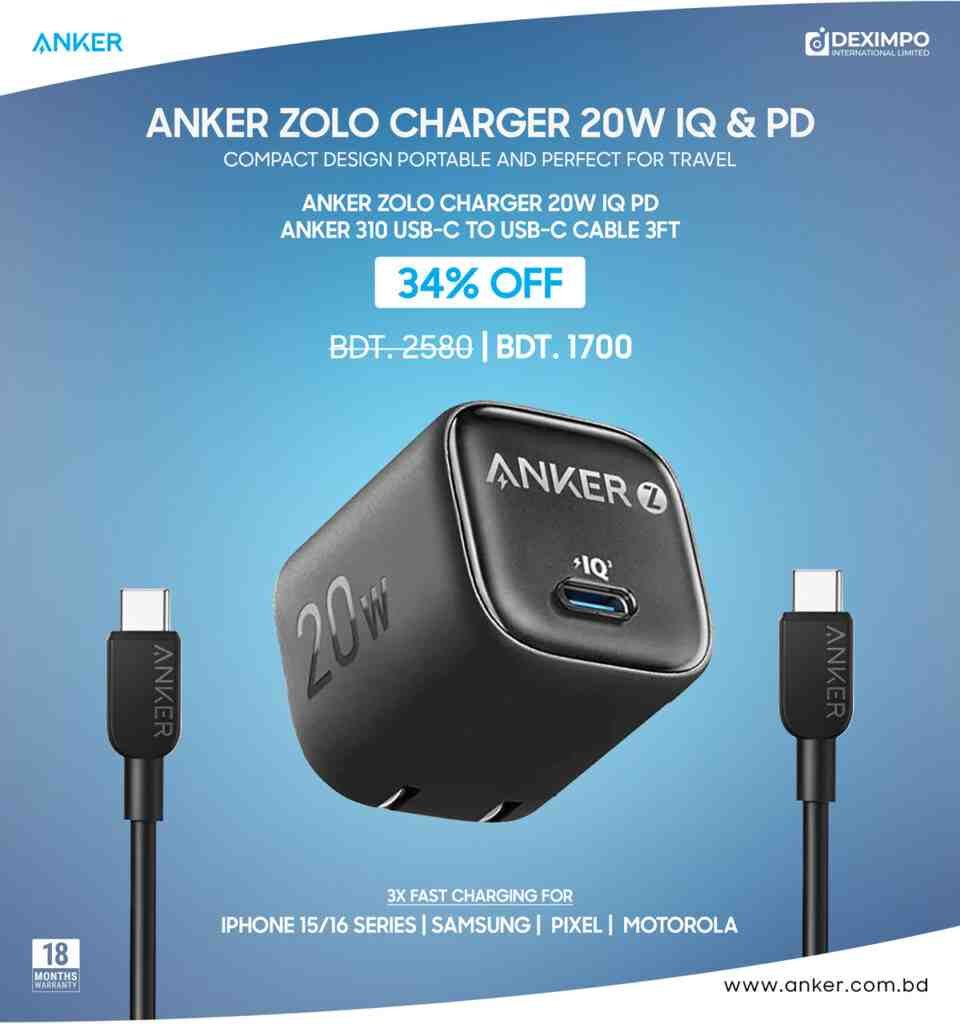 Anker Zolo 20W Combo Blackdeximpo_anker_bangladesh_Acefast_bangladesh