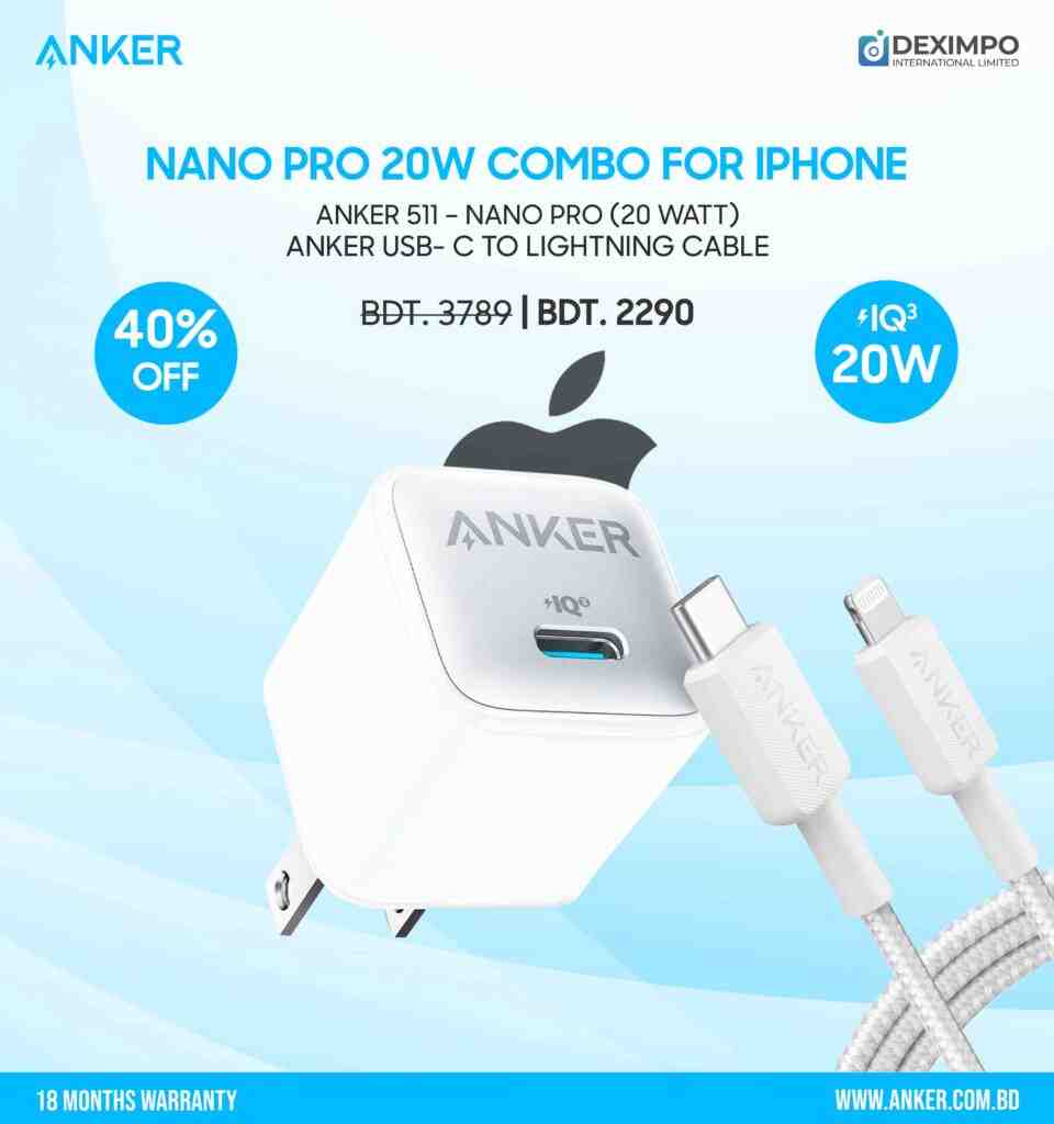 Anker Nano Pro 20w Combo For IPhone Braideddeximpo_anker_bangladesh_Acefast_bangladesh