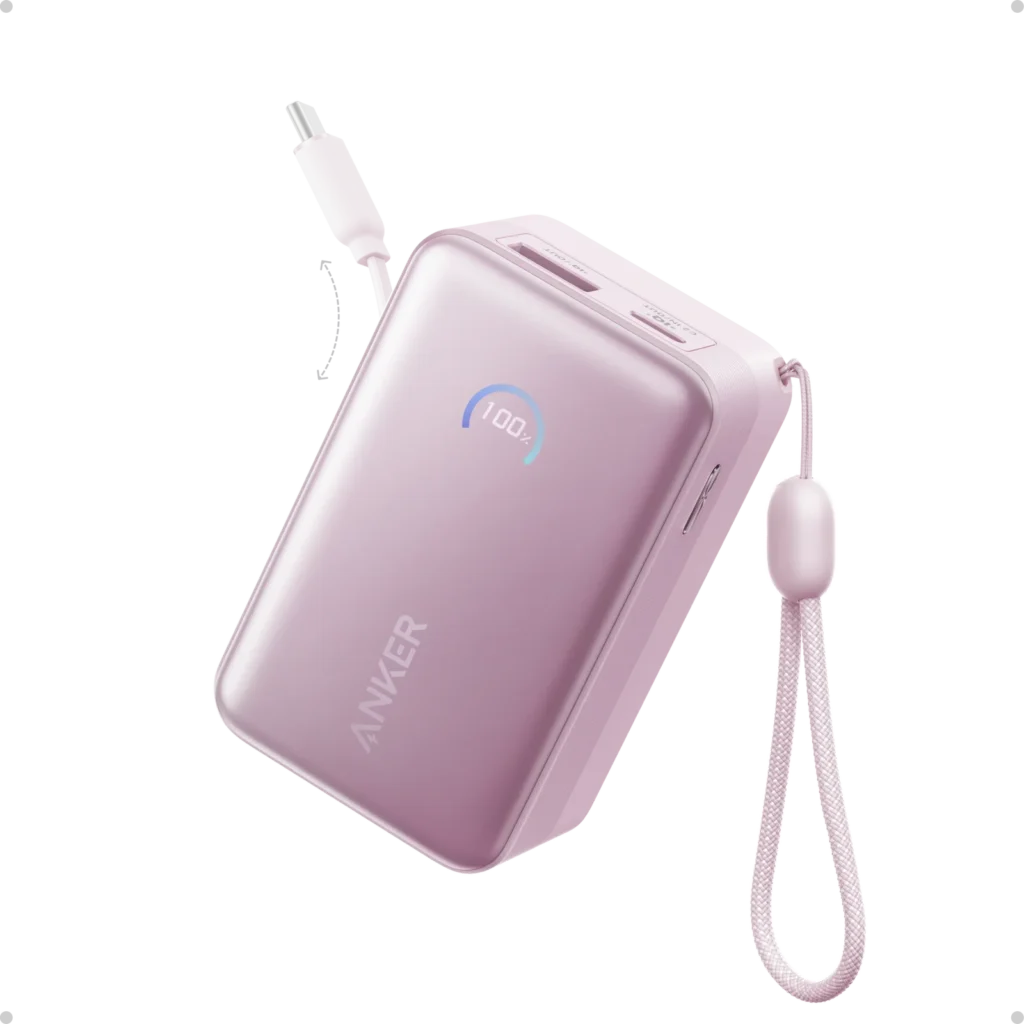 Anker Nano Power Bank 10K 45W Built In Retractable USB C Cable Pinkdeximpo_anker_bangladesh_Acefast_bangladesh